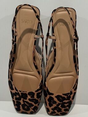 Sarto Ballet Leopard Print Slingback Flats with wide Toe Box.